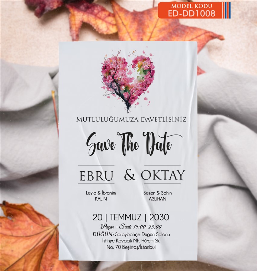 ED-DD1008 Tekli Düğün Davetiye - DD1008 - Görsel 1