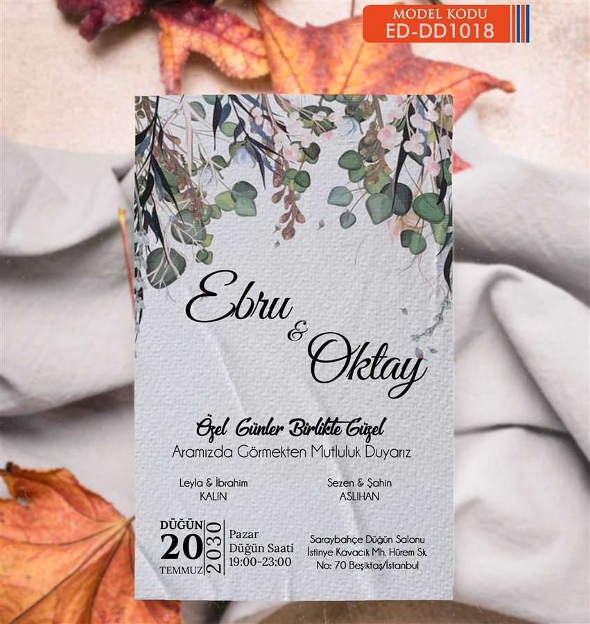 ED-DD1018 Tekli Düğün Davetiye - DD1018 - Görsel 1