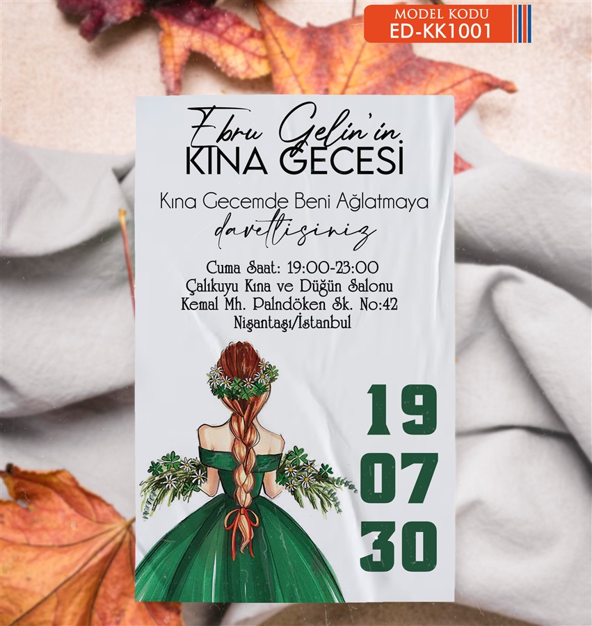 ED-KK1001 Kına Tekli Davetiye - KK1001 - Görsel 1
