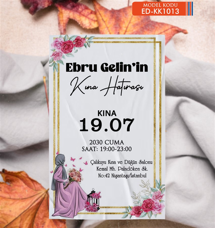 ED-KK1013 Kına Tekli Davetiye - KK1013 - Görsel 1