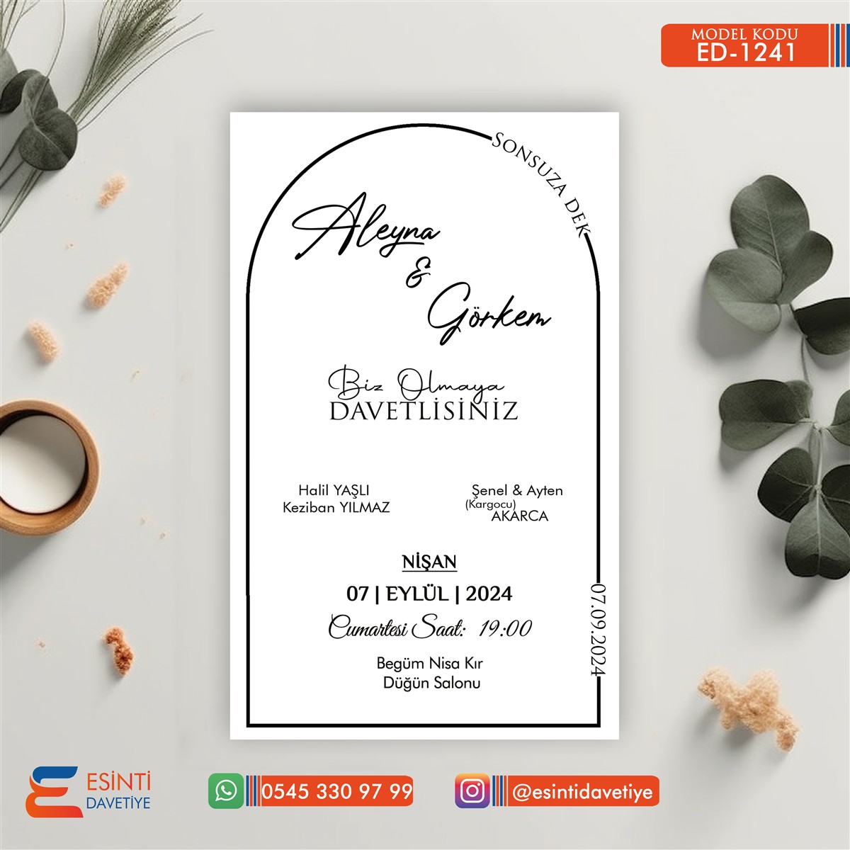 ED-1241 Tekli Düğün Davetiye – DD1241 - Görsel 1